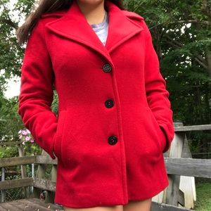 Calvin Klein red pea coat